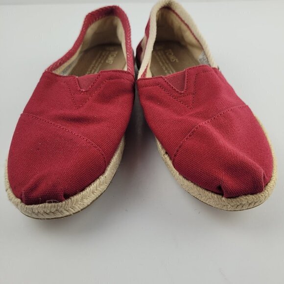 Toms Classic University Red Stripe Canvas Espadrille Slip On Flats 6 - Picture 3 of 9